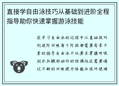 直接学自由泳技巧从基础到进阶全程指导助你快速掌握游泳技能